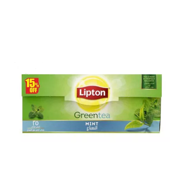 شاي ليبتون اخضر 25 فتله بدون مراره  (كرتونة=24 علبة)