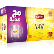 شاي ليبتون 100 فتلة + مج  (كرتونة=18 علبة)